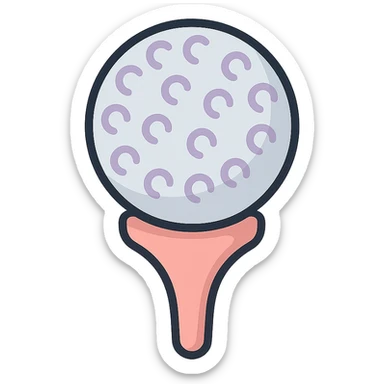 close-up of golf ball on a tee stand, icon-color-outlined style, detailed shading, thin clean outlines, soft rounded features, pastel palette #98B5BC #B5B3C1 #C9A3C9 #E4C0CA #F7DCD1 #F7C0AA, Japanese pop art, sticker look, highly detailed, vector clarity, soft lighting, subtle shadows, transparent background sticker