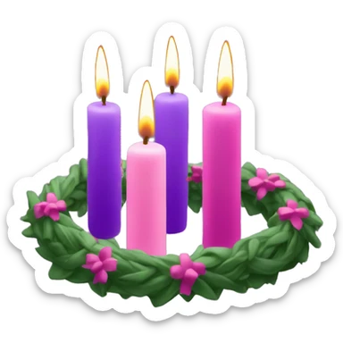 Advent wreath with only 4 candles. 3 purple candles 1 pink candle  sticker