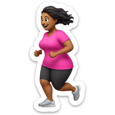 fat woman in pink shirt running happily sticker