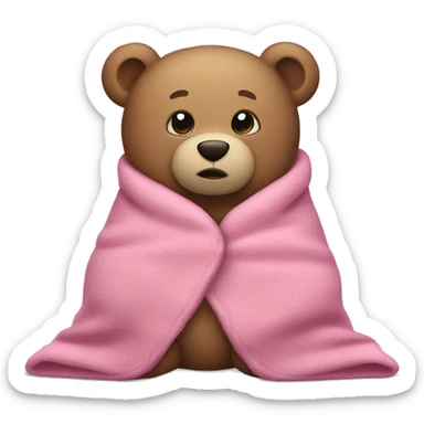 cuddly bear with a pink blanket wrapped around him sticker