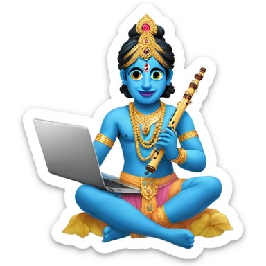 Lord Krishna with laptop and flute sticker