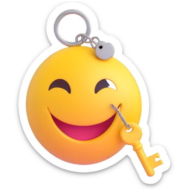 3D smiley emoji, round shape, lucky key, lucky face sticker