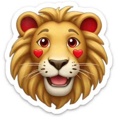 Lion smiling face with red hearts instead of eyes sticker