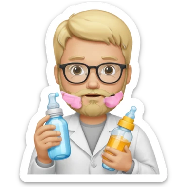 blonde bearded man with glasses with baby bottle sticker