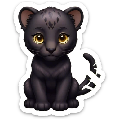 Cinematic Noble Baby Panther Portrait Emoji, Poised with a touch of regal innocence, featuring a compact, sleek build with soft, dark fur and large, soulful eyes, Simplified yet sharp and sophisticated features, highly detailed, glowing with a gentle, mysterious glow, high shine, intelligent and endearing, stylized with an air of youthful authority, focused and attentive, soft glowing outline, capturing the essence of a tiny jungle guardian that appears ready to pounce out of the screen with effortless charm! sticker