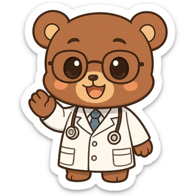 Transform the anime style bear as a doctor into chibi style with exaggeratedly cute proportions, keeping no background. Maintain the anime aesthetic while emphasizing cuteness and chibi proportions. sticker