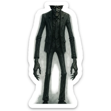 tall scary man, exaggerated long limbs, eerie atmosphere sticker
