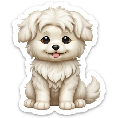 detailed-[wavy haired maltese-dog]-realistic-full-body-sitting-emoji,-tail-resting-loosely-beside-its-paws,-head-tilted-dramatically,--wavy-[cream-white]-fur,-simplified-yet-realistic-focused-features,-highly-detailed,-glowing-with-an-almost-sarcastic sticker
