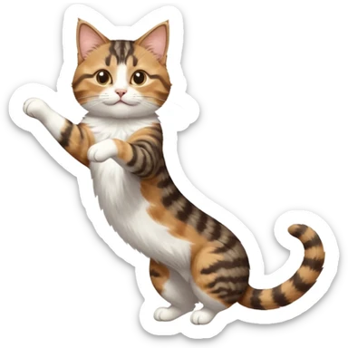 brown tabby and white cat with doing a big extremely long stretch reaching up into the air with arms and legs side by side together straight and overextended whilst lying on its side sticker