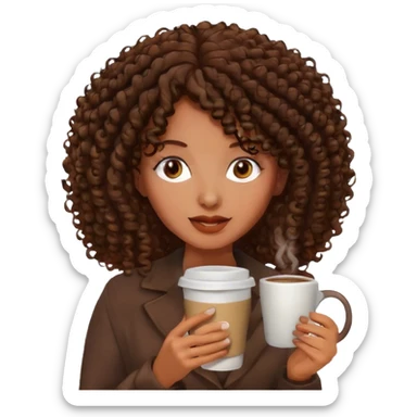 mujer rizada morena con un cafe bonita sticker