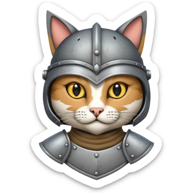 Crea un gato atigrado plomo con armadura y casco medieval  sticker