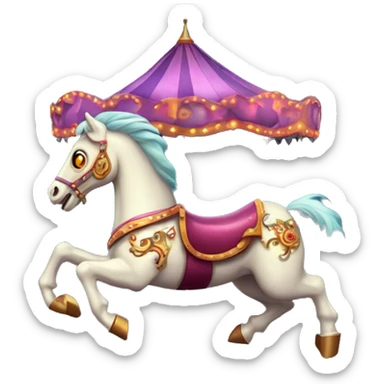 creepy carousel horse with glowing eyes, spinning in a dark circus sticker