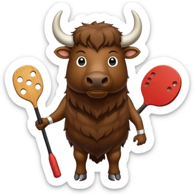 Standing Buffalo with pickleball paddle in front hoof  sticker