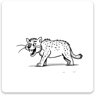 sketch of a saber-toothed cat with ludicrously long canine teeth that extend far below its body, extreme sword-like tusks sticker