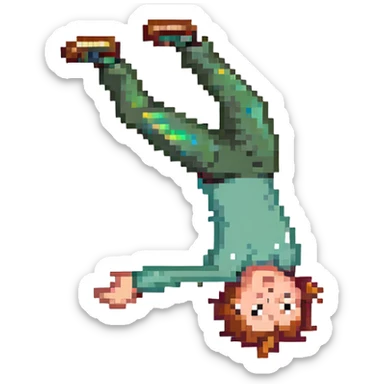 a child doing a backflip, pixel art style sticker