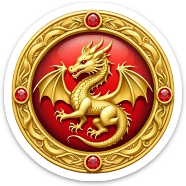 Golden dragon with wings crest / brosch in a circle with red gems and no background sticker