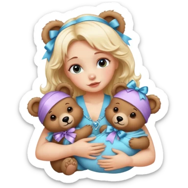 woman hugging baby bears with ribbons and crystals sticker