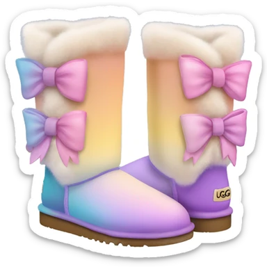 Realistic pair of pastel ombre Ugg fur boots with bows. sticker