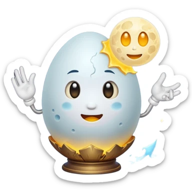 alchemy character cracking moon egg with light inside sticker