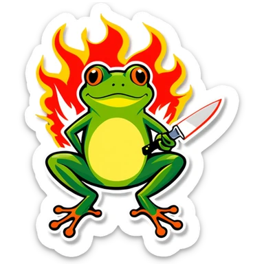 Frog with a knife and it’s on fire  sticker