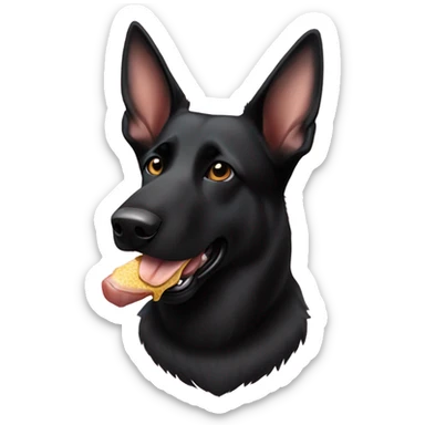 Black German Shepard eating a pig ear sticker