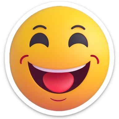 3D smiley emoji, round shape, laughing face, with the text "lol" sticker