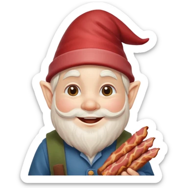 Garden gnome holding bacon sticker
