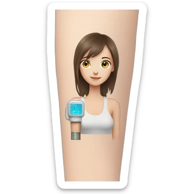 On the arm of a girl, there are testing electrodes sticker