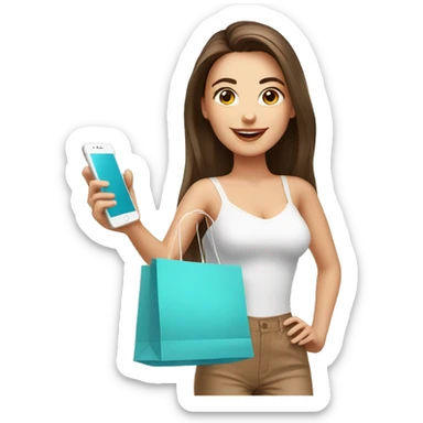 caucassian influencer taking selfie with a shopping bag sticker