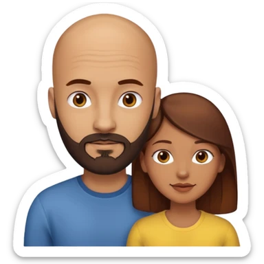 Couple. A bald man with dark brown beard and a girl with light skin dark yellowish brown auburn hair. sticker