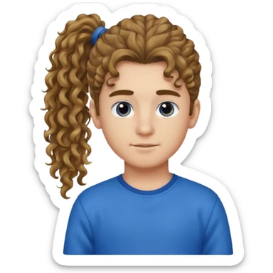 یه پسر با موهای  بلند و فرفری با لباس ابی موهاش رو دُم اسبی  بسته باشه sticker