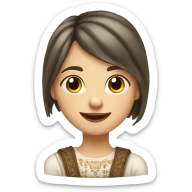 slavic girl with hazel eyes makeup smiling with teeth stands in profile sticker