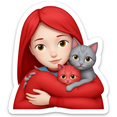 Make 20 gray cats cudling a person wearing all red  sticker