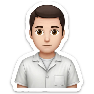 Steven Jay Russell with dark brown hair, white inmate outfit sticker