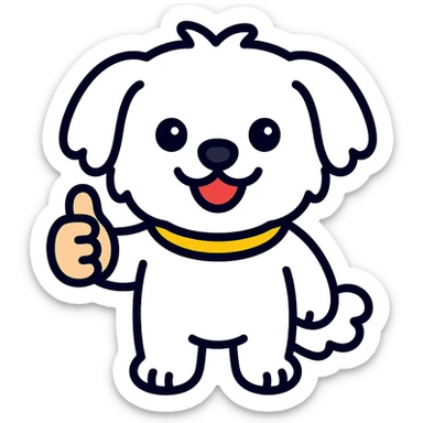 cartoon Maltese puppy giving a thumbs up, vibrant colors, outlined sticker