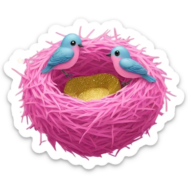 Pink birds nest with glitter sticker