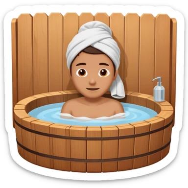 person relaxing in wooden hot tub sticker