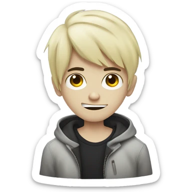 Boy, black hair, medium long, emo, shaggy, blonde highlights, zombie emoji, pale skin, creepy sticker