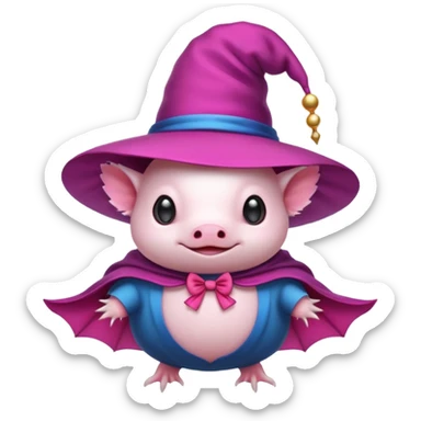 white axolotl with magician hat sticker