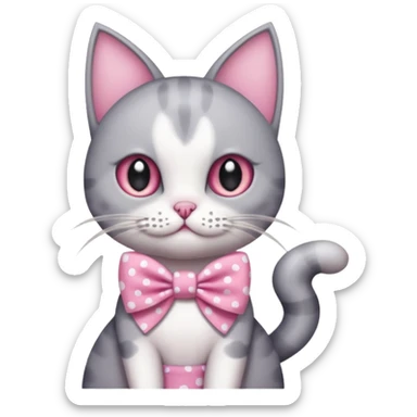 Evil Gray and white evil cat with a pink polka dot dress and with a pink polka dot bow sticker