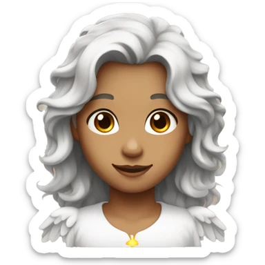 Angel with dark brown wavy hair and red eyes and has tan skin smile sticker