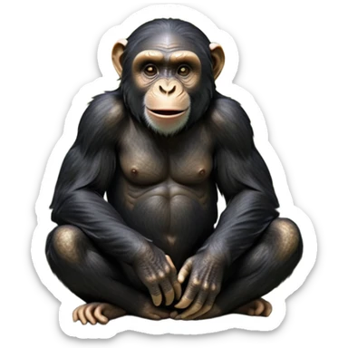 cinematic-chimpanzee-realistic-full-body-sitting-emoji,-long-powerful-arms-resting-on-its-knees,-expressive-dark-eyes-filled-with-intelligence-and-curiosity,-coarse-black-fur-textured-and-detailed,-softly-wrinkled-face-hinting-at-a-mischievous-smile,-slightly-open-mouth-showing-a-glimpse-of-teeth,-simplified-yet-realistic-focused-features,-highly-detailed,-glowing-with-a-warm-jungle-light

 sticker