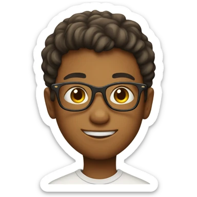 boy in glasses wearing shirt hold up peace sign sticker