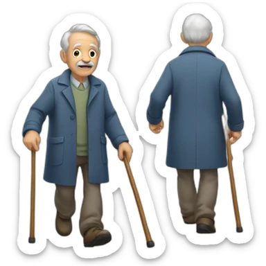 An old man walking with a cane sticker
