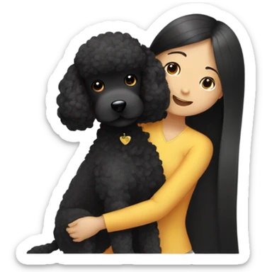 Black poodle getting hugged by long hair Asian girl sticker