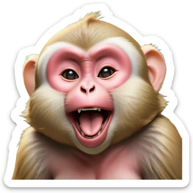 Cinematic Cute Yawning Macaque Portrait Emoji, Head tilted slightly with a dramatic, wide-open yawn, showcasing a gently textured face with half-closed, sleepy eyes and an open, relaxed mouth, Simplified yet irresistibly adorable features, highly detailed, glowing with a soft, cozy glow, high shine, relaxed yet expressive, stylized with a dash of whimsical charm, soft glowing outline, capturing the essence of a drowsy yet affectionate primate that appears ready to stretch out for a nap! sticker