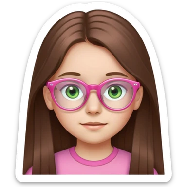 10 year old girl with long brown hair light green eyes and transparent pink glasses  sticker