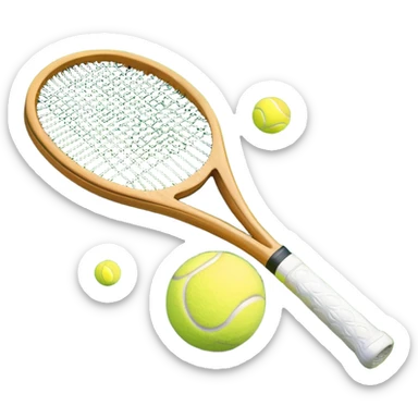 A detailed tennis racket resting on lush green grass beside a bright yellow tennis ball. The scene captures the essence of classic lawn tennis, with a crisp and clean background emphasizing the elegance and tradition of the sport sticker