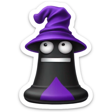 an arrogant black chess pawn with a purple wizard hat sticker