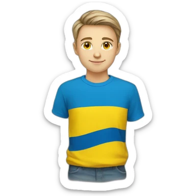 A Ukrainian student wearing the color of the Ukrainian flag sticker